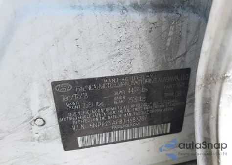 2018 Hyundai Sonata Se from USA, damaged, VIN 5NPE24AF8JH683287